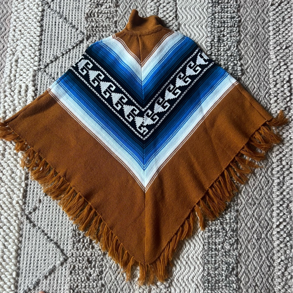 Brown and Blue Knit Poncho - Picture 2 of 4